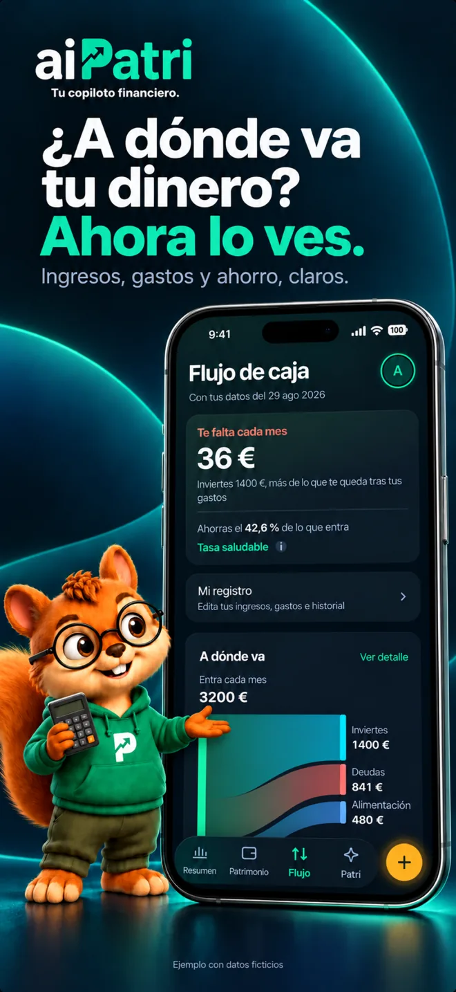 Captura de aiPatri: Flujo de caja con ingresos, gastos y ahorro mensual